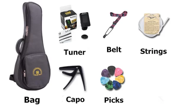 Bright Sun 26 inch Tenor Ukulele Solid Acacia Wood BS-21TC With Bag Tuner Capo Belt Strings Picks - Image 6