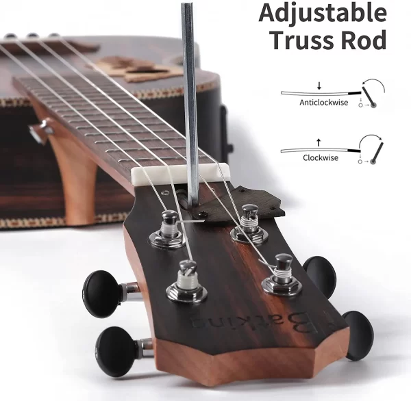Batking Tenor Ukulele 26 Inch All Blackwood Acoustic Electirc Ukelele Kit with Truss Rod with EQ with Gig Bag,Strap, 26" Ukulele - Image 5