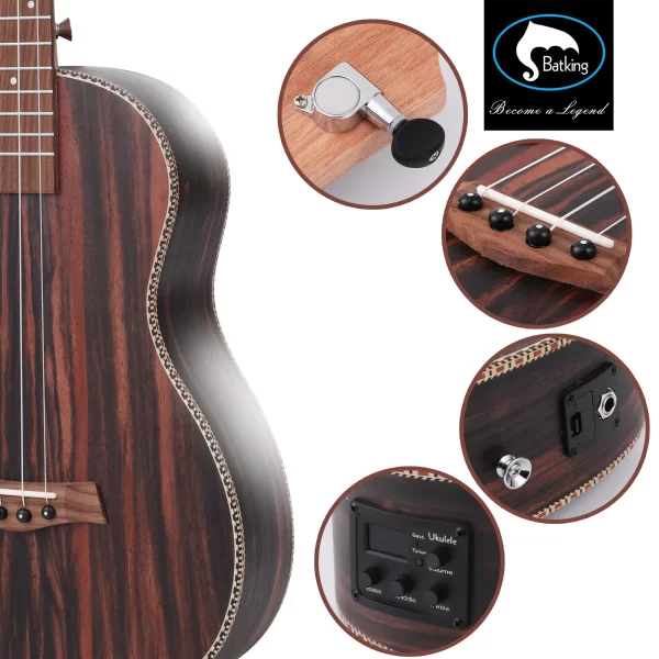Batking Tenor Ukulele 26 Inch All Blackwood Acoustic Electirc Ukelele Kit with Truss Rod with EQ with Gig Bag,Strap, 26" Ukulele - Image 3