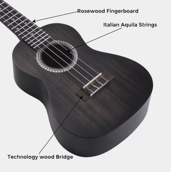 ADM Concert Mahogany Ukulele Package, 23 inch, Matte Black - Image 3