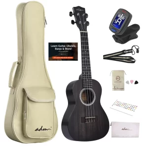 ADM Concert Mahogany Ukulele Package, 23 inch, Matte Black