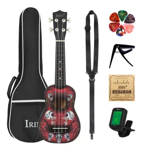irin 21 inch ukulele 4 strings hawaiian guitar skull guitarra ukulele with bag strings tuner picks guitar parts & accessories