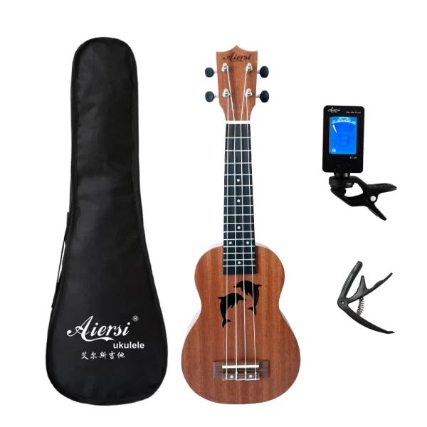 Full Pack Aiersi 21 Inch Soprano Spruce Mahogany ukulele With Dolphin Pineapple Design Ukelele Guitar With Bag Tuner Capo - Image 2