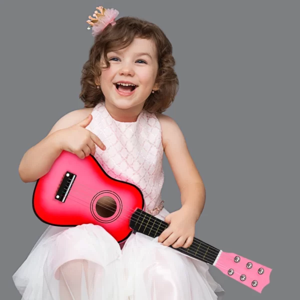21 inch Basswood Ukulele 6 Strings Small Bass Acoustic Guitar Musical Instruments with Picks for Children Kids - Image 3